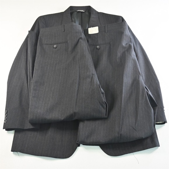 Vtg John Alexander 48L 38x30 Gray Stripe Wool USA Made 2 Pants Mens Suit